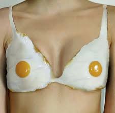 A woman wearing an egg bra